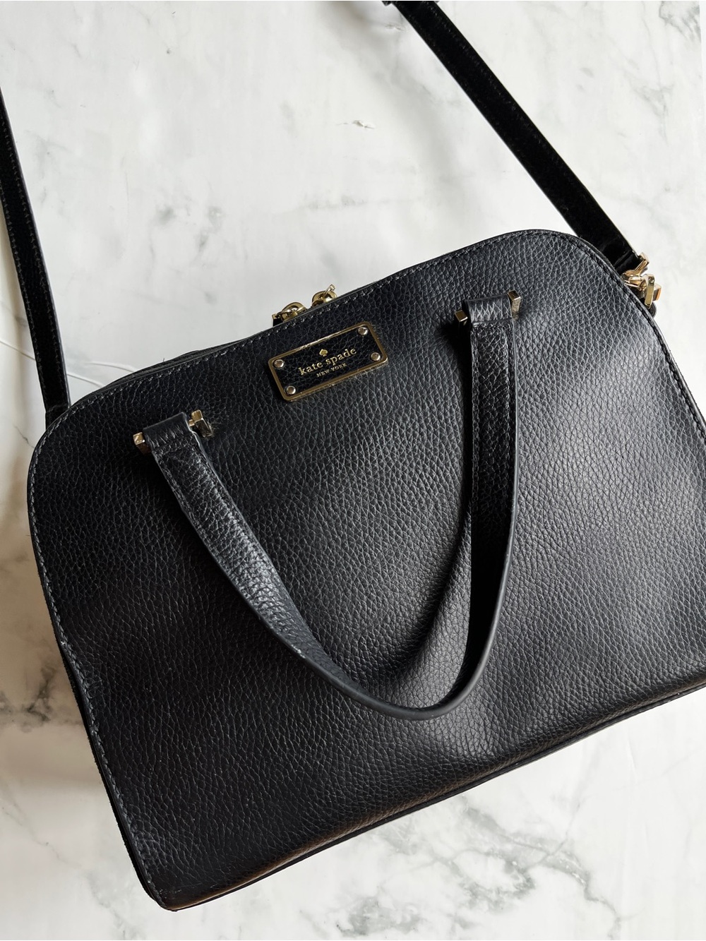 kate spade Black Pebbled Leather Satchel with Gold Hardware